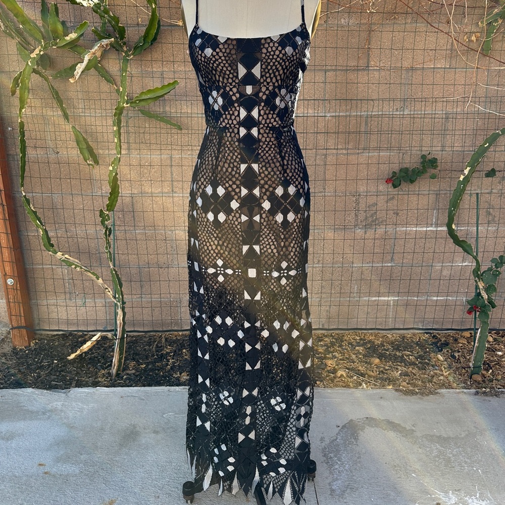 Elegant Black Crochet Maxi Dress